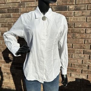 Vintage Saddle Ridge Womens Small Blouse White Pleated Button-Up Long Sleeve‎